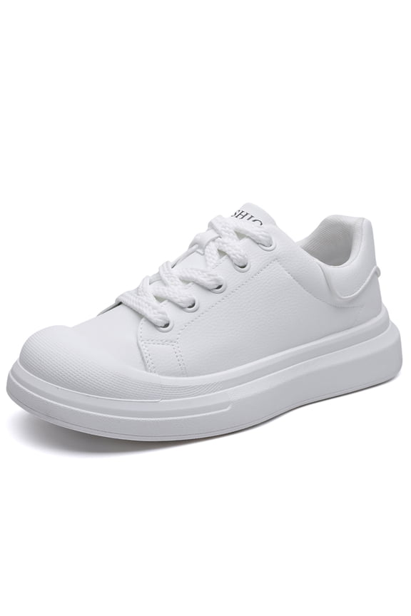 Men's All-White Chunky Platform Sneakers, Minimalist Leather-Look Casual Shoes