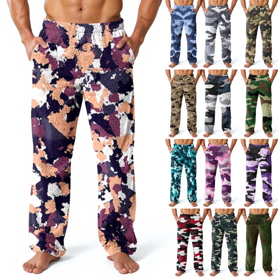 Men's Allover Printed Home Pants, Fleece Sleeping Pajama Long Pants for Winter, Christmas Holidays and Cozy Indoor Lounging,Navy,XL