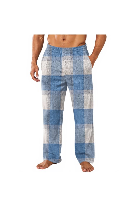 Men's Allover Printed Home Pants Sleeping Pajama Pants Long Pants with Large Plaid Print - Cozy for Sleep and Home with Fashionable and Comfortable Design,Sky Blue,S