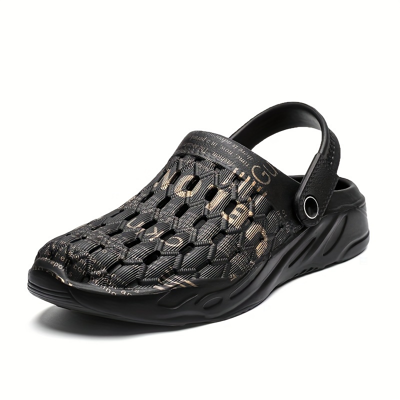 Men's Alphabet Print Clogs, Slipon Closed Toe Sandals, Soft Sole