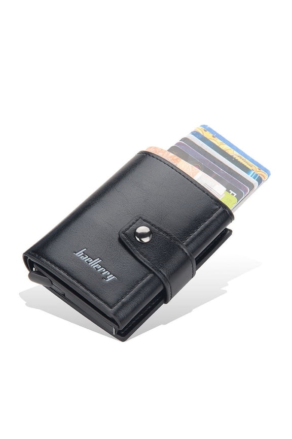 Men's Aluminum Box Leather Wallets RFID Short Buckle Card Holder Wallet for Men and Women with Purse | Minimalist Slim Wallet Credit Card Holder (RFID Protection), Banknotes Coin