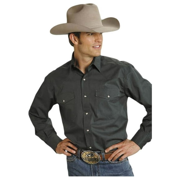 Men's Amarillo Collection Solid Long Sleeve Western Shirt Hunter Green