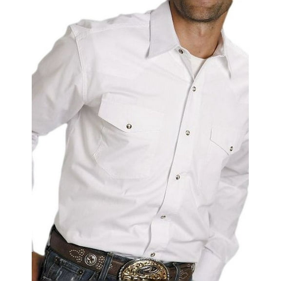 Men's Amarillo Collection Solid Long Sleeve Western Shirt White