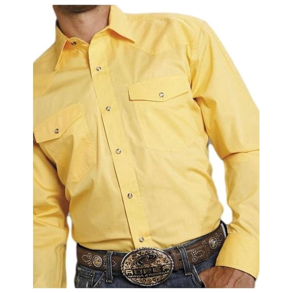 Men's Amarillo Collection Solid Long Sleeve Western Shirt Yellow X-