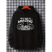 Mens Amazing Dad Graphic Hooded Sweatshirt - Brown Geometric Print Pullover With Drawstring Hood, Soft Casual Winter Wear, Regular Fit Autumn/Winter Apparel, Daddys Home Sweatshirt, Comfortable W