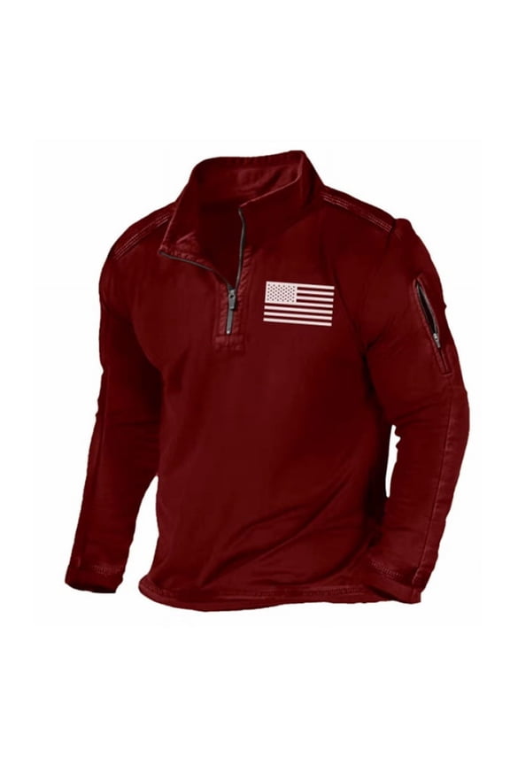 Men's Amazon Men's Outdoor Sports Fashion Zipper Stand-Up Neck Long Sleeve POLO Sweater