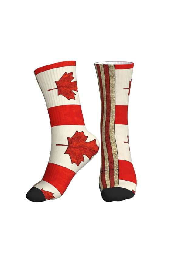 Men's America Canada Flag Pattern Novelty Athletic Socks Women's Digital Printing Funky Patterned Crew Socks