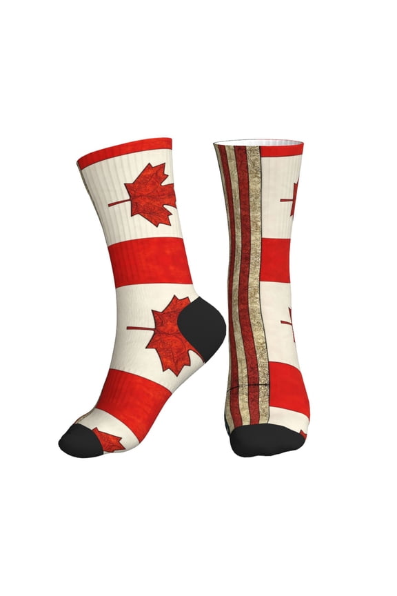 Men's America Canada Flag Pattern Novelty Athletic Socks Women's Digital Printing Funky Patterned Crew Socks