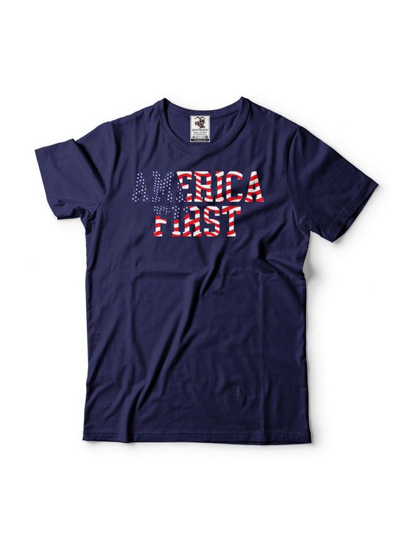 Men's America First Shirt USA Patriotic Shirt 4th Of July Shirt Fourth Of July Gift Independence Tee (3X-Large Navy Blue)