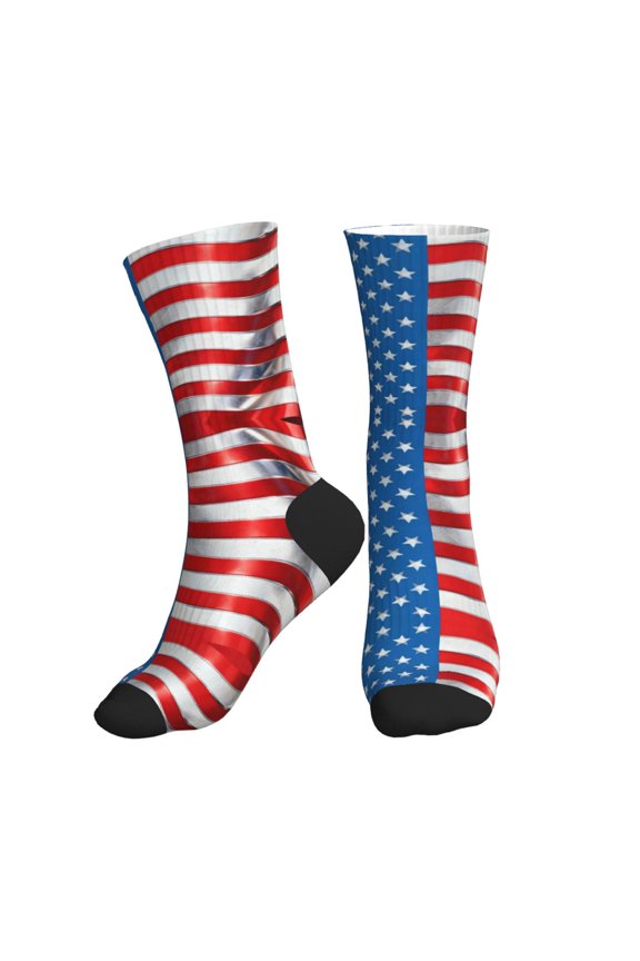 Men's America Flag Pattern Novelty Athletic Socks Women's Digital Printing Funky Patterned Crew Socks