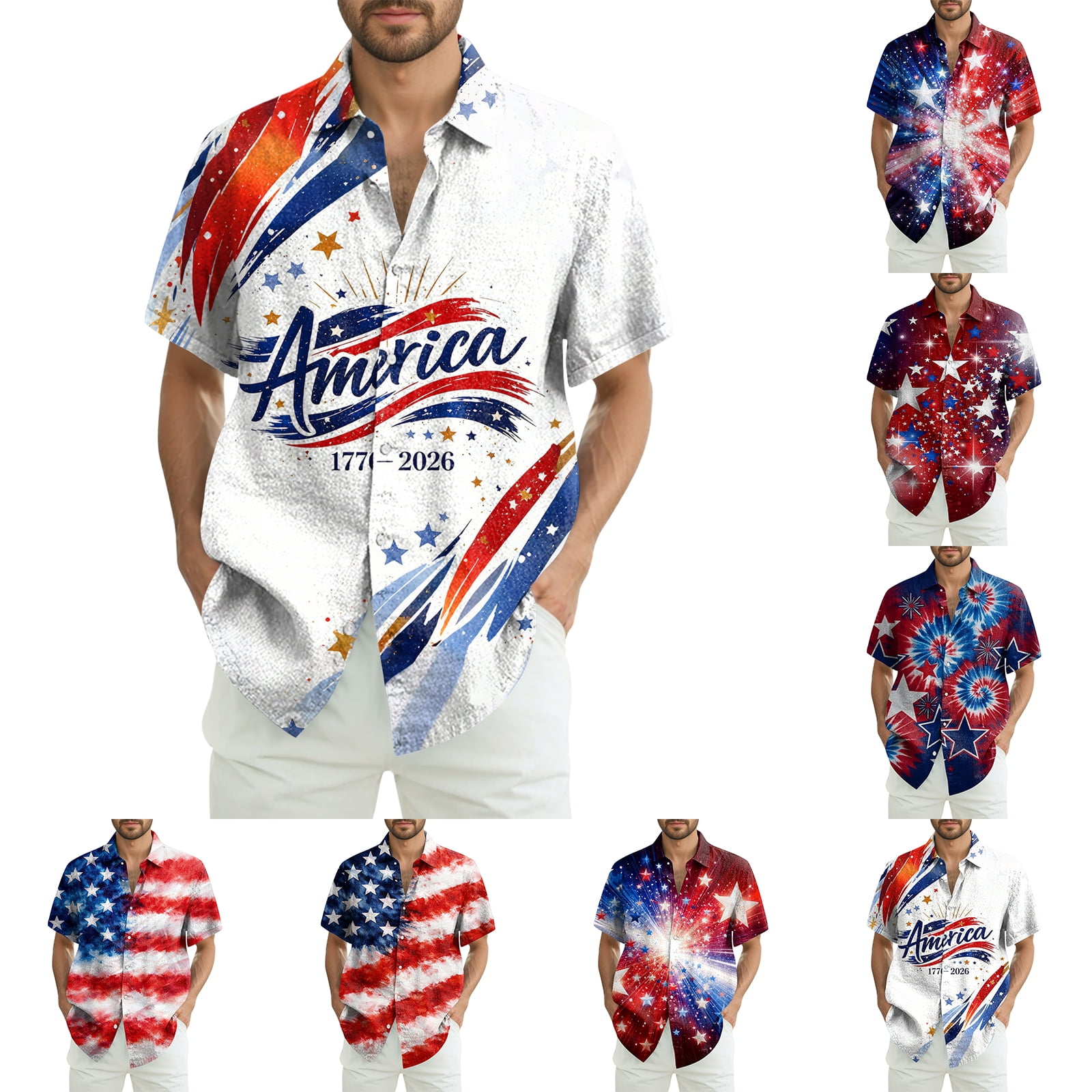 Men's American 250Th Anniversary Art Print Hawaiian Shirt 1776-2026 ...