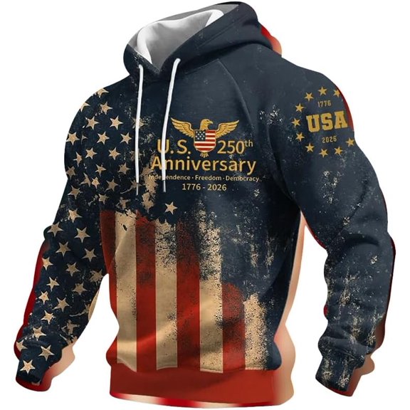 Men's American 250Th Anniversary Print Hoodie Usa 250Th Anniversary Shirt Patriotic Flag Hoodie
