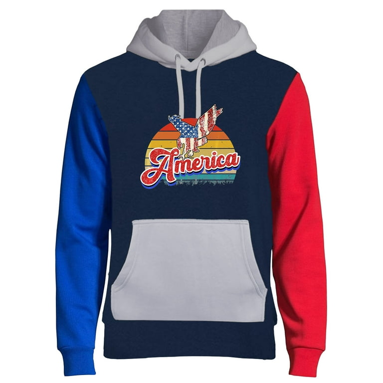 Men s American Eagle Sunset F130 Navy Color Block Pullover Hoodie Sweater Small