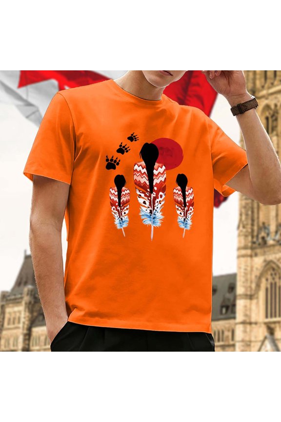 Men's American Feather Bear Paw T-Shirts Short Sleeve Crew Neck Tribal Tee Casual Unisex Tops