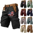 thumbnail image 1 of Men's American Flag Cargo Shorts With Belt Included And Multi Pockets Featuring Contrast Lining Detail For Summer Outdoor Work Hiking Fishing Camping Yard Work Brown M, 1 of 5