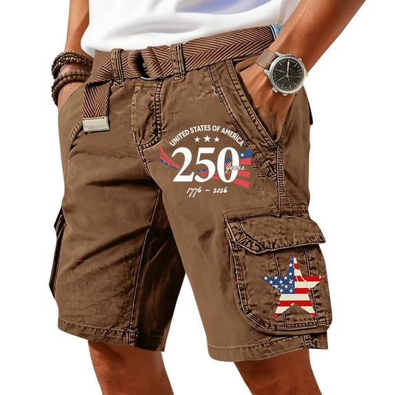 Men's American Flag Cargo Shorts USA 250th Anniversary Patriotic Outdoor Tactical Shorts with Multi-Pockets