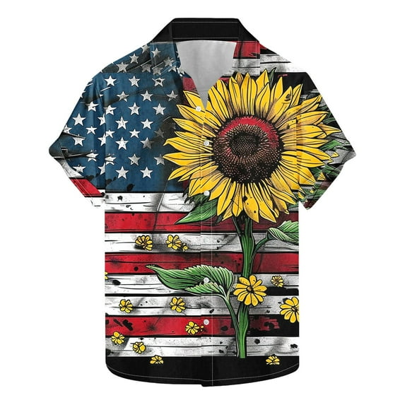 Men's American Flag Hawaiian Shirt Trendy Independence Day Patriotic Tees Loose Casual Short Sleeved Collar Button Top Multicolor M