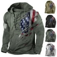 thumbnail image 1 of Men's American Flag Hoodie Outdoor Military Tactical Hooded Sweatshirt Graphic Laceup Pullover Army Green M, 1 of 4