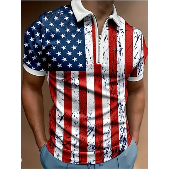 Men’s American Flag Polo Patriotic Shirt 4th of July USA Flag T-Shirt Independence Day Shirts Patriotic Tees Top Golf Tee Multicolor L