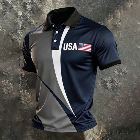 Men's American Flag Polo Shirt Patriotic Short Sleeve Performance Moisture Wicking Athletic Golf Shirts 5XL