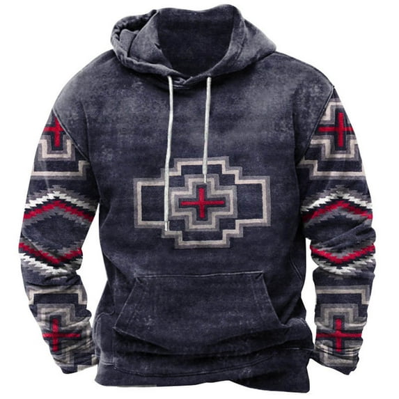 Men's American Flag Print Hoodie Long Sleeve Hooded Pullover Sweatshirt Vintage Tribal Aztec Graphic Hoodie Tops