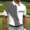 thumbnail image 1 of Men's American Flag Print Short Sleeve Collared Polo Shirt, Patterned Casual Top, Breathable Fabric Shirt for Summer, Patriotic Events, Golf and Everyday Wear Gray M, 1 of 5