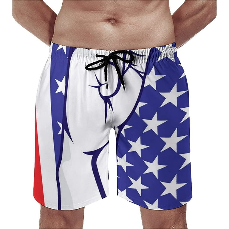 Men s American Flag Quick Dry Board Shorts with Mesh Lining Swim