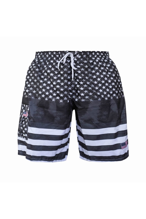 Men's American Flag Quick-Dry Swim Trunks with Cargo Pocket - Brushed Microfiber Board Shorts for Swimming, Surfing & Beach-7111-9-Md