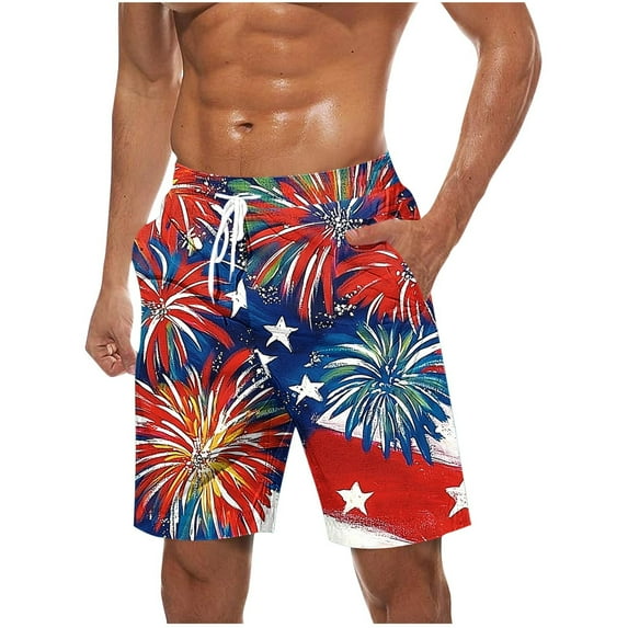 Men's American Flag Swim Trunks USA 4th of July Patriotic Board Shorts Quick Dry Lined Beach Shorts