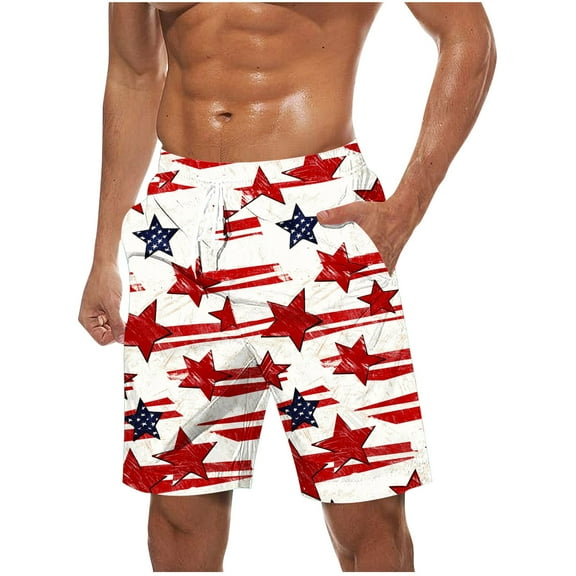 Men's American Flag Swim Trunks Usa 4Th of July Patriotic Board Shorts Quick Dry Lined Beach Shorts Knee Length Plus Size Sweatpants with Pockets