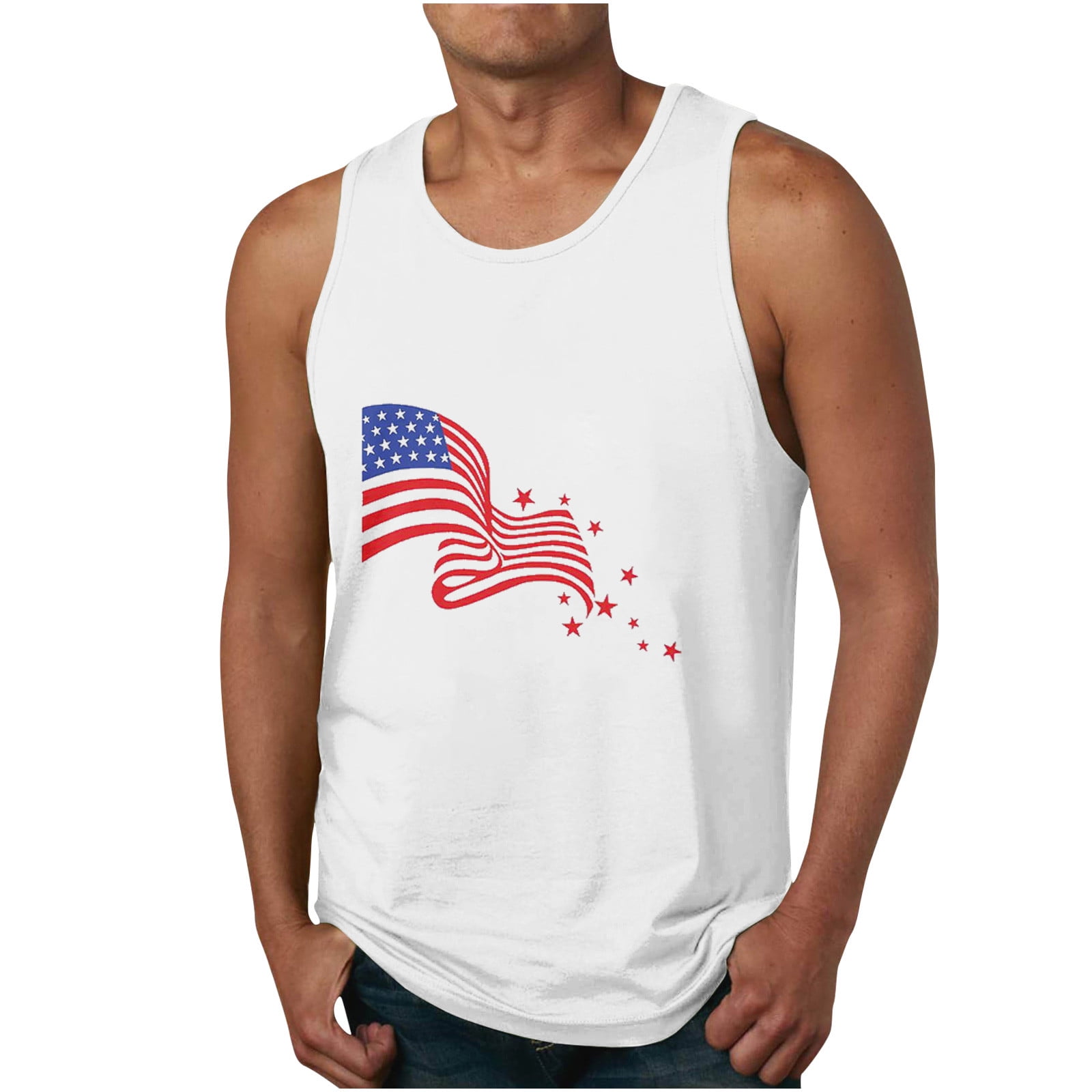 Women's American Flag Tank Top - Sunflower Star Print Patriotic Sleeveless Vest - 4th Of July Summer Tops - Red White Blue - View #14