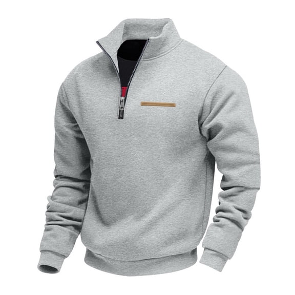 Men's American Fleece Heavyweight Hoodie - Warm Stand-Up Collar Half-Zip Loose Solid Color Trendy Casual Sweatshirt, Light Gray, XXL
