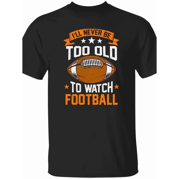 Men's American Football Coach Graphic T-Shirt - 180g Heavyweight Pure Cotton, Black with Orange Football Slogan Print, Round Neck Short Sleeve Casual Shirt for Coaches, Players