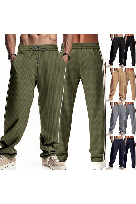 Men's American Leisure Loose Corduroy Double Line Sports Pants - Casual Straight Leg Trousers for Everyday Wear and Light Sports ActivitiesNavyS