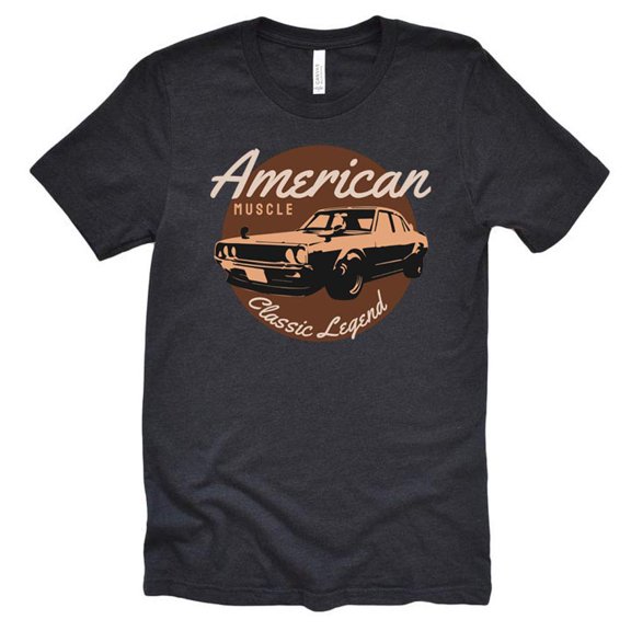 Men's American Muscle Car Shirt, Unisex Causal Short Sleeve Tees (Small) Black