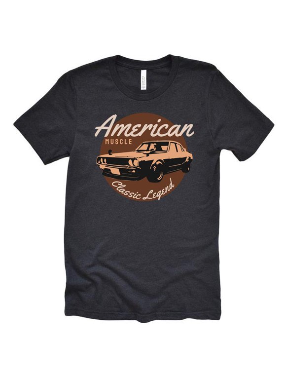Men's American Muscle Car Shirt, Unisex Causal Short Sleeve Tees (Small) Black