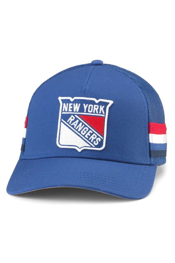 Men's American Needle Blue New York Rangers HotFoot Stripes Trucker Adjustable Hat