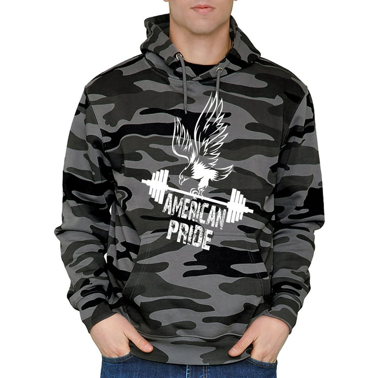 Men s American Pride Eagle Black Camo Pullover Hoodie 2X Large