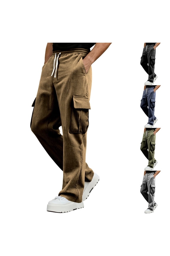 Men's American Retro Workwear Corduroy Pants, Loose Straight-leg Wide-leg Casual Trousers for Fall, Winter and Vintage Look,Black,L