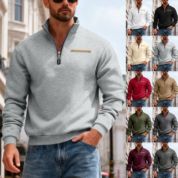 Men's American Style Heavyweight Fleece Pullover Hoodie, Loose Fit Stand Collar Winter Sweatshirt, Warm Thermal Top for Cold Weather, Christmas, Outdoor,Army Green,L