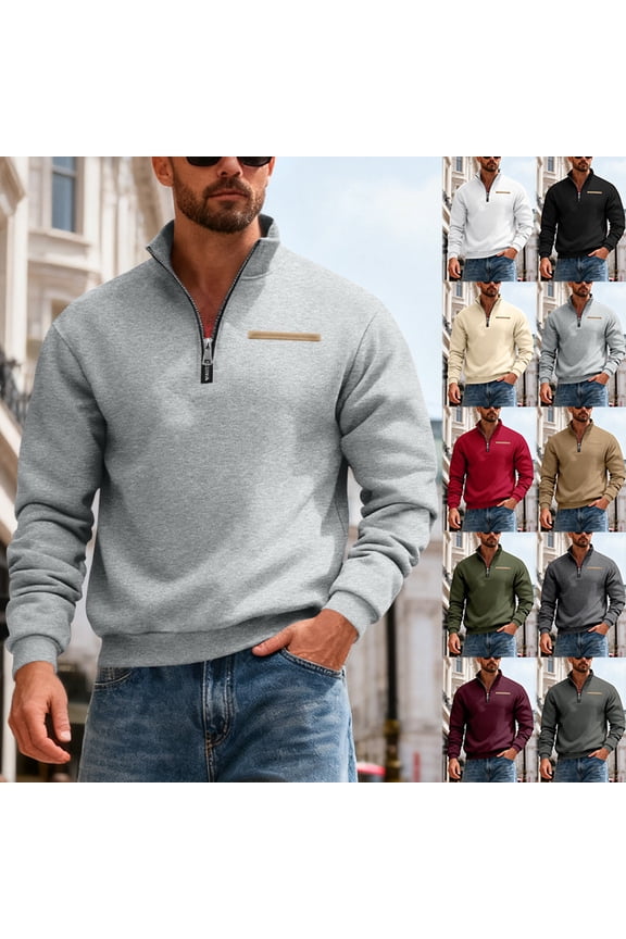 Men's American Style Heavyweight Fleece Pullover Hoodie, Loose Fit Stand Collar Winter Sweatshirt, Warm Thermal Top for Cold Weather, Christmas, Outdoor,Army Green,L
