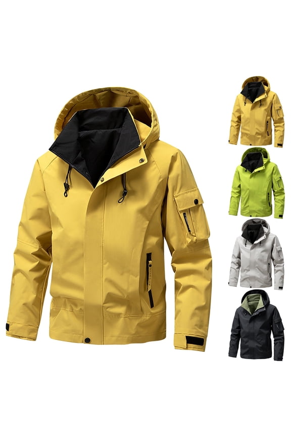 Men's American Style Raglan Sleeve Hooded Work Jacket, Outdoor Casual Fashion Coat - Black M