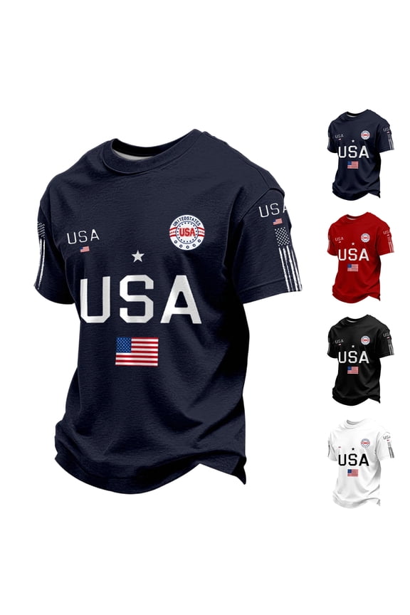 Men's American USA Flag Patriotic T-Shirts 4th of July Shirts Graphic Tees Summer Short Sleeve Workout Shirt Blue 3XL