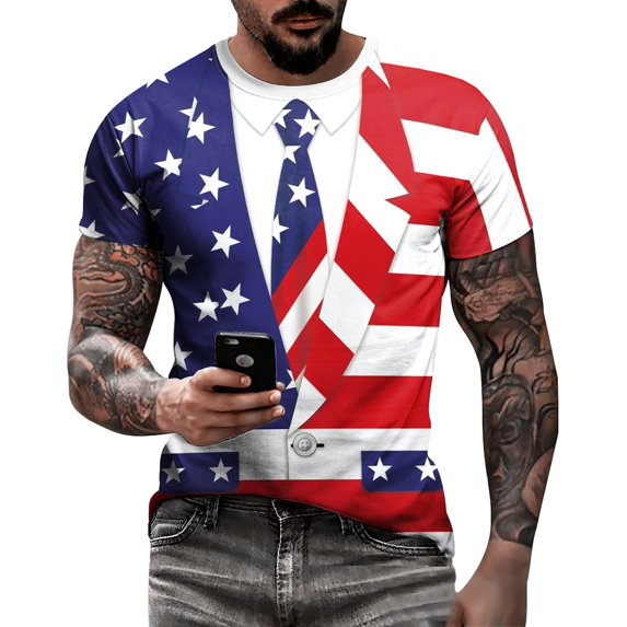 Men''s American USA Flag Patriotic T-Shirts 4th of July Shirts US Eagle Flag Soft Summer Short Sleeve Shirt for Men
