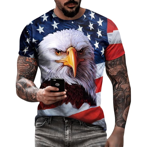Men''s American USA Flag Patriotic T-Shirts 4th of July Shirts US Eagle Flag Soft Summer Short Sleeve Shirt for Men