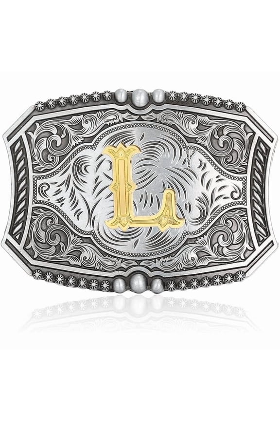 Men's American Western Belt Buckle Knight Vintage Initial Letters L Alphabet Cowboy Rodeo Belt Buckle