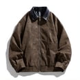 thumbnail image 1 of Men's American lapel PU jacket, men's loose casual retro wear, long-sleeved plus-size coat, spring and winter loose pilot coat, casual coat, men's sweater, solid color zipper,, 1 of 5