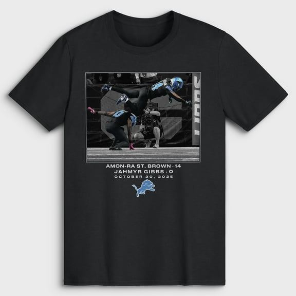 Men's Amon-Ra St. Brown & Jahmyr Gibbs Black Detroit Lions NFL Flash Features Week 7 T-Shirt
