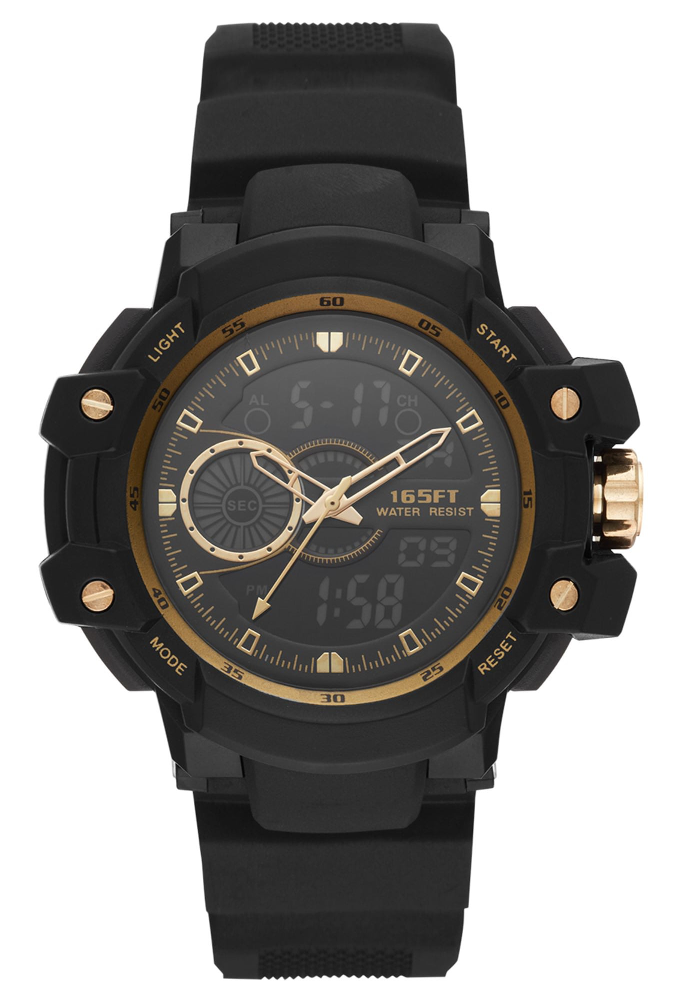 Mens Ana-Digi Sport watch in Black with Gold Accents