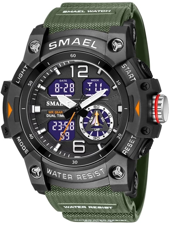 Men's Analog Digital Dual Display Watch Sports Outdoor Waterproof Military Tactics Wrist Watch Multi Function LED Large Face Alarm Stopwatch for Man